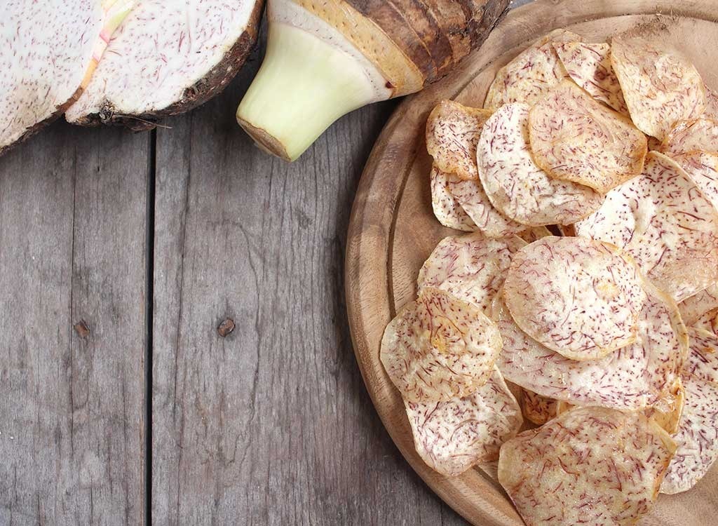 Taro chips on plate